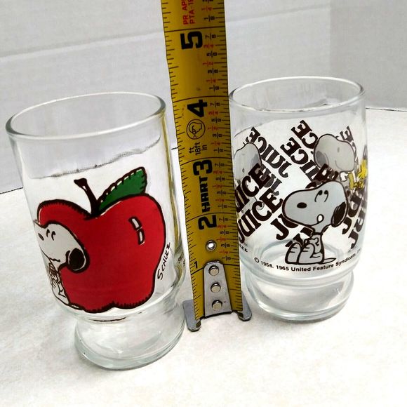 Snoopy Peanuts Juice Glasses Woodstock Apple Schulz (Lot of 2) VTG 1968 - Picture 7 of 10